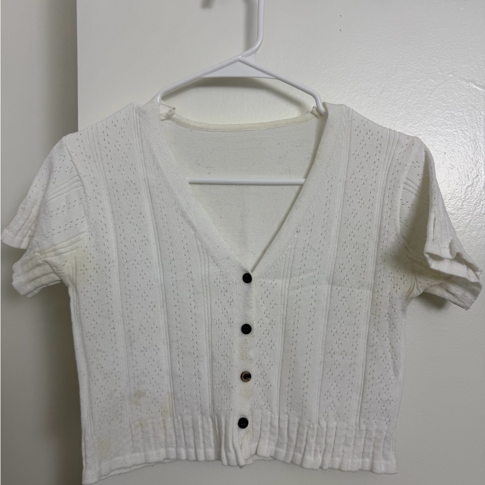 YesStyle White Button-Up Crop Top